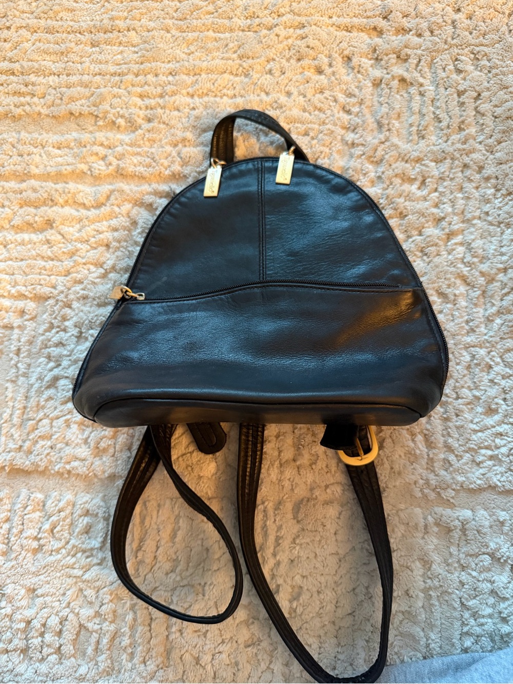 Tignanello Black Leather Women's Backpack with Gold Accents